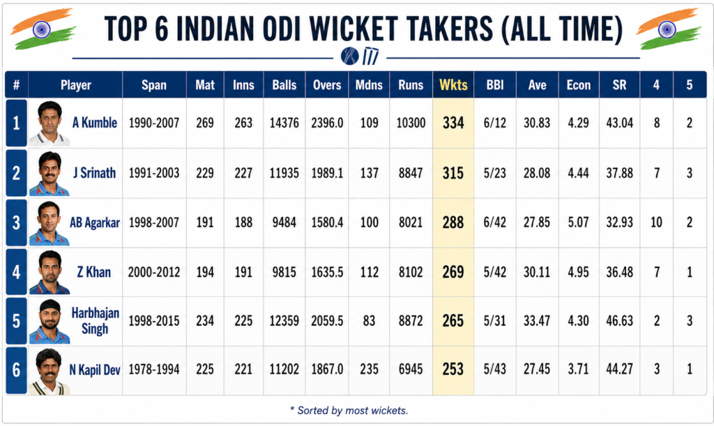 Ajit agarkar the 3rd highest wicket taker of india in odi
