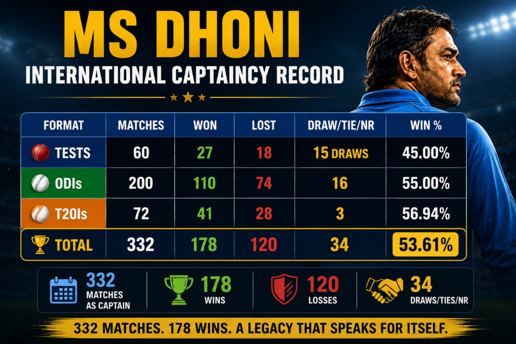 ms dhoni international captaincy record
