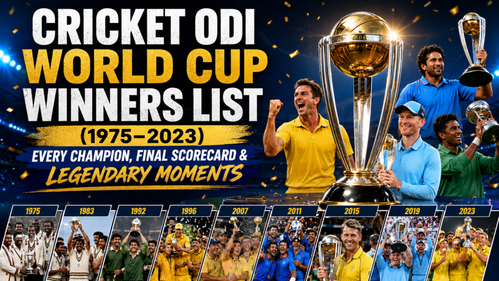 Cricket ODI World Cup Winners List